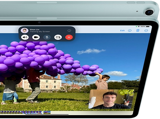 iPad Air with 12MP Ultra Wide front camera showing SharePlay feature in FaceTime