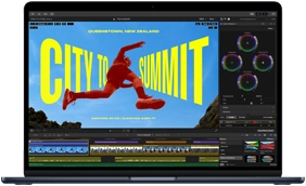 MacBook Air screen, partial view, showing video editing to demonstrate M5 chip capabilities
