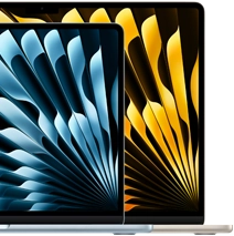 Two MacBook Air laptops demonstrating relative sizes of displays: 13.6 inches and 15.3 inches, measured diagonally