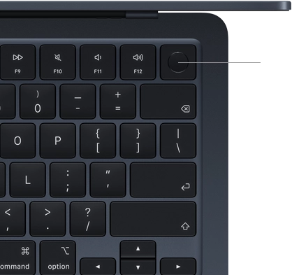 MacBook Air keyboard, top right, demonstrating the location of the Touch ID button