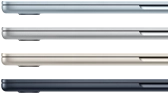 Side exteriors of four MacBook Air laptops, showcasing four different finishes