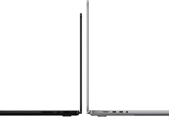 MacBook Pro 14-inch and 16-inch back to back, showing size difference and emphasizing the narrow profile