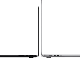 MacBook Pro 14-inch and 16-inch back to back, showing size difference and emphasizing the narrow profile