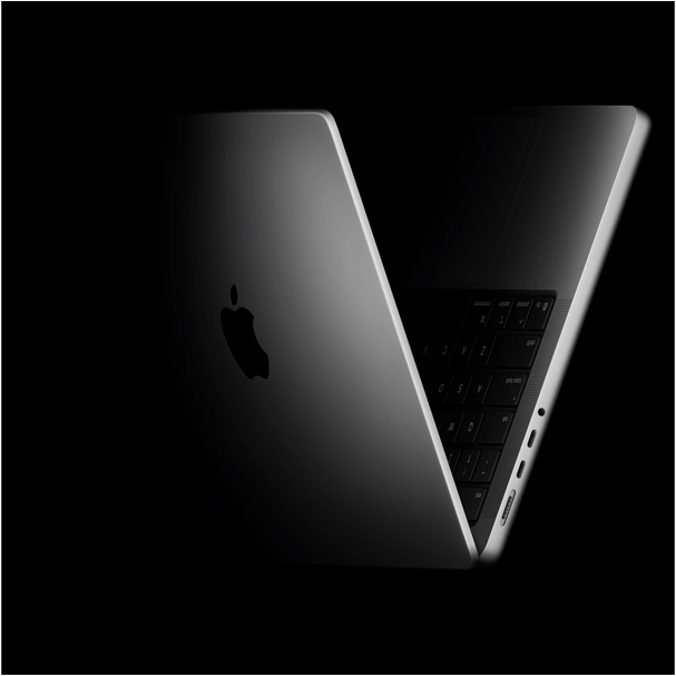 MacBook Pro positioned into the shape of a V, referencing the M5 chip family