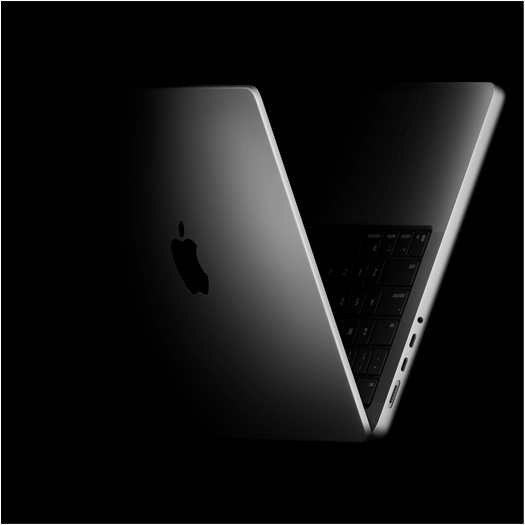 MacBook Pro positioned into the shape of a V, referencing the M5 chip family