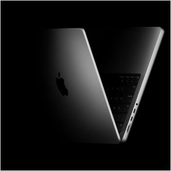 MacBook Pro positioned into the shape of a V, referencing the M5 chip family