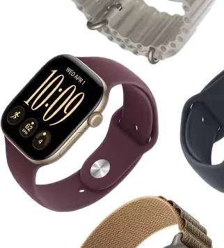 Apple Watch Series 11 bands: purple fog Sport Band, anchor blue Ocean band, light blue Alpine Loop