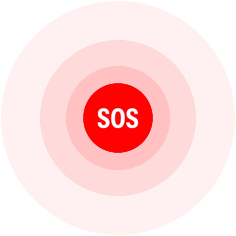 Red circle containing the word SOS, representing Emergency SOS capability