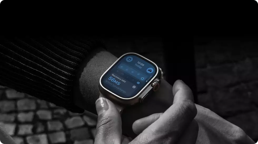 Person wearing Apple Watch Ultra 4 on wrist, Daytime Vitals slightly off