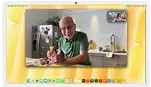 Desk View demonstration. Person on a video call watching top-down view of a baker decorating a cookie