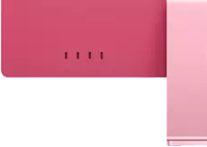 Back of pink iMac ports, with Four Thunderbolt ports, Wi-Fi 6E, and Bluetooth features