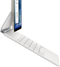 iPad Air, Starlight color, attached to Magic Keyboard, white color, side exterior