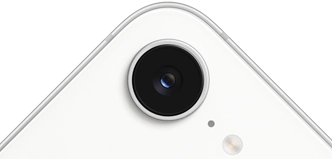 iPhone 17e, partial back exterior, white color, Fusion camera at top