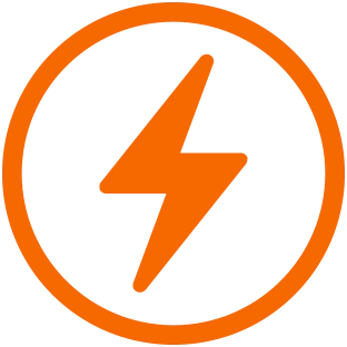 Orange lightning bolt icon inside of an orange circle, indicating battery life capabilities