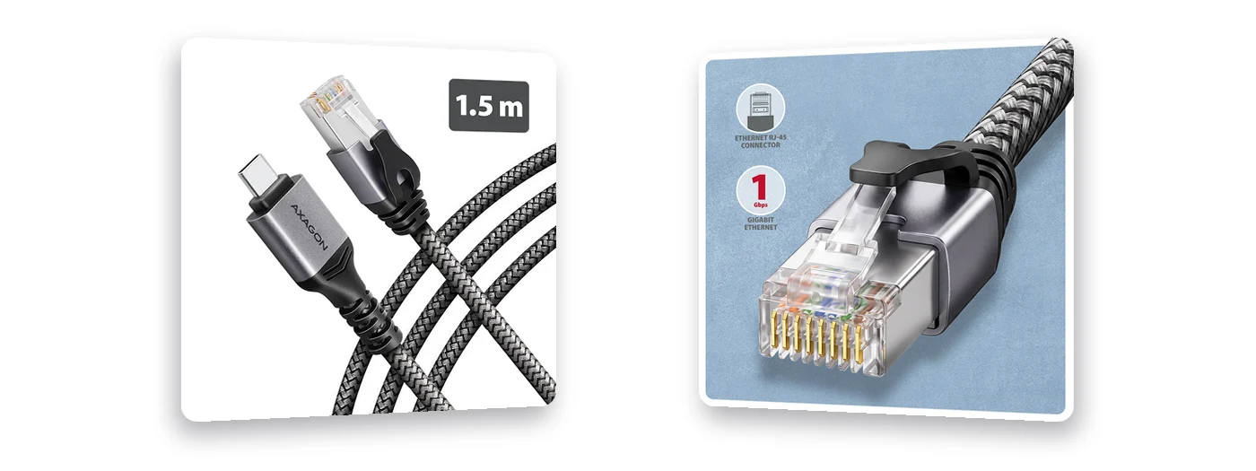 AXAGON ADE-CM15 USB-C Gigabit Ethernet адаптер с кабел 1.5 м