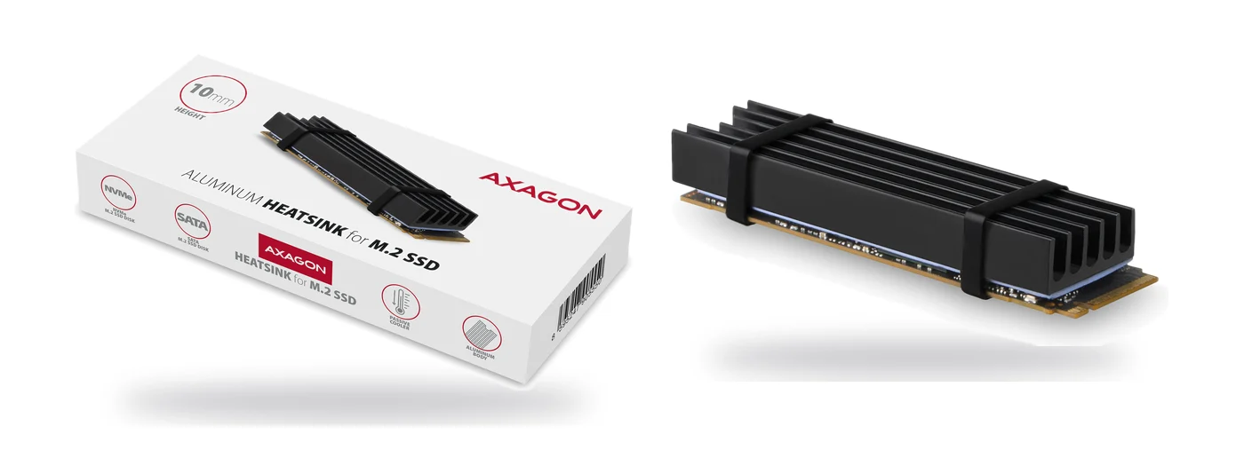 AXAGON CLR-M2L10 пасивен алуминиев охладител за M.2 SSD, 10 мм