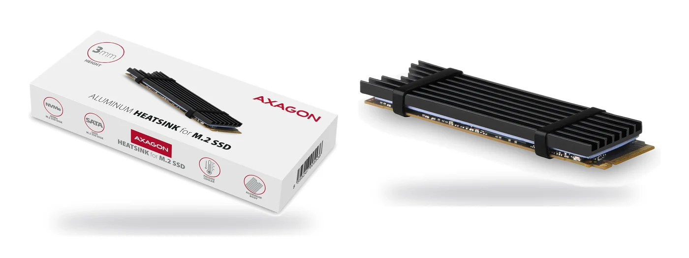 AXAGON CLR-M2L3 пасивен алуминиев охладител за M.2 SSD, 3 мм