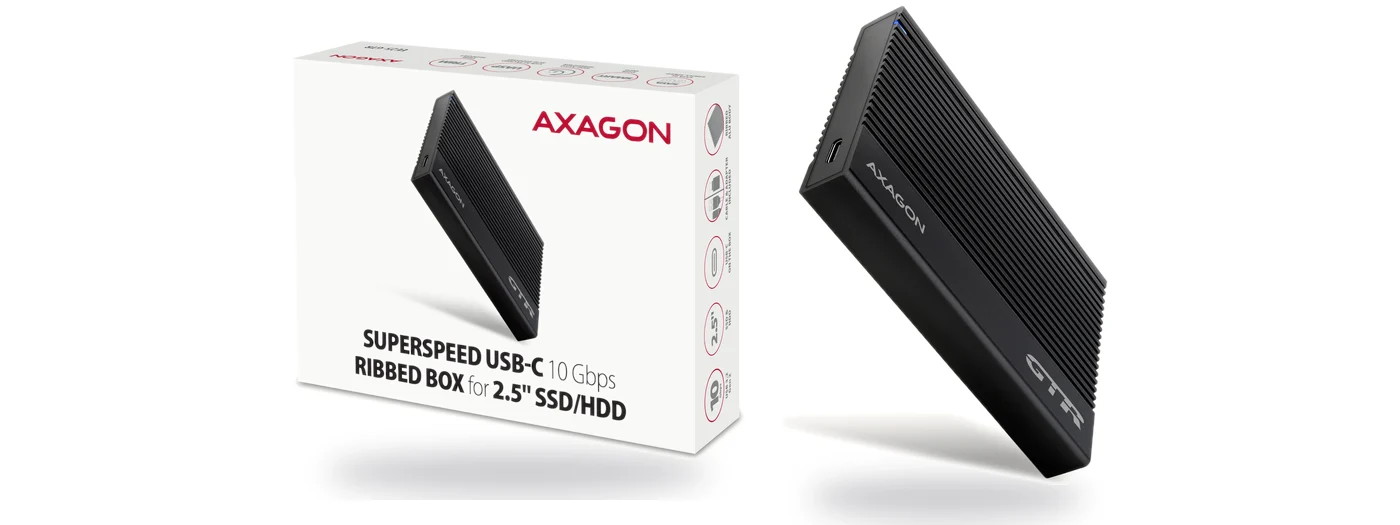 AXAGON EE25-GTR RIBBED USB-C 10Gbps кутия за 2.5 инчов SSD/HDD