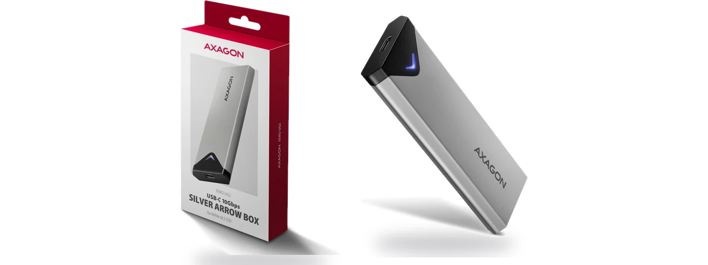 AXAGON EEM2-UG2 USB-C 10Gbps кутия за M.2 NVMe SSD, сребриста