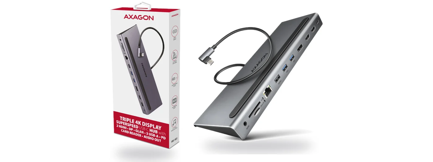AXAGON HMC-4KX3 USB-C хъб с три 4K видео изхода