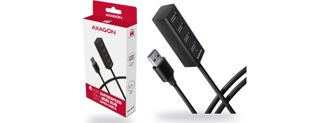 AXAGON HUE-M1AL метален USB 3.2 Gen 1 хъб с кабел 1.2 м