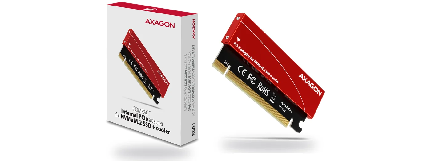 AXAGON PCEM2-S PCIe адаптер за M.2 NVMe SSD с охладител