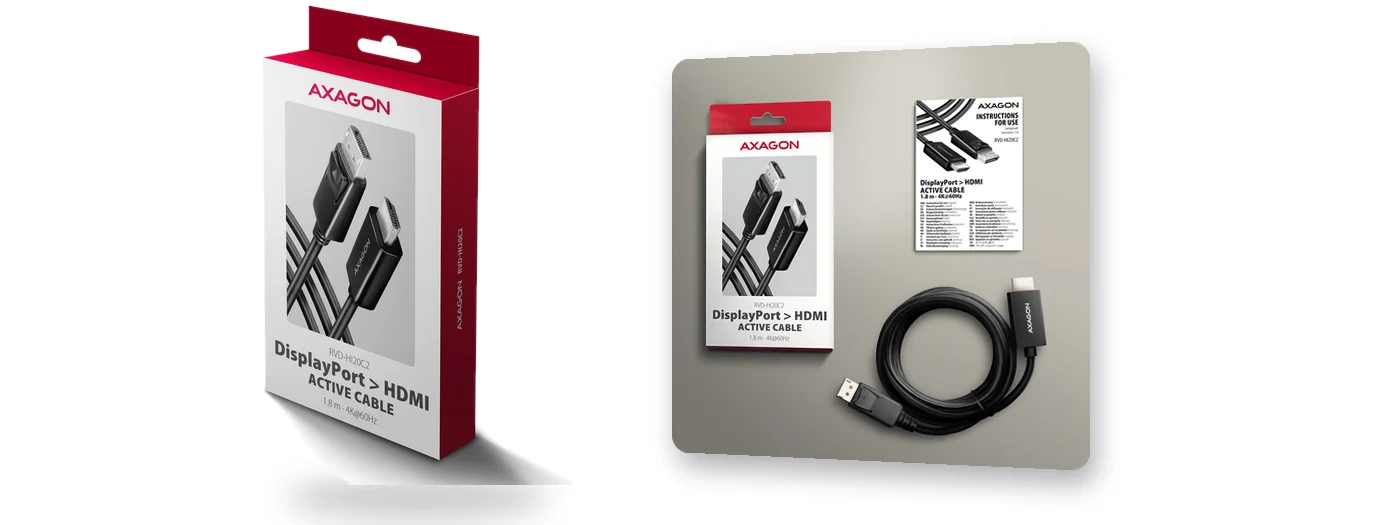 AXAGON RVD-HI20C2 активен кабел DisplayPort към HDMI 1.8 м