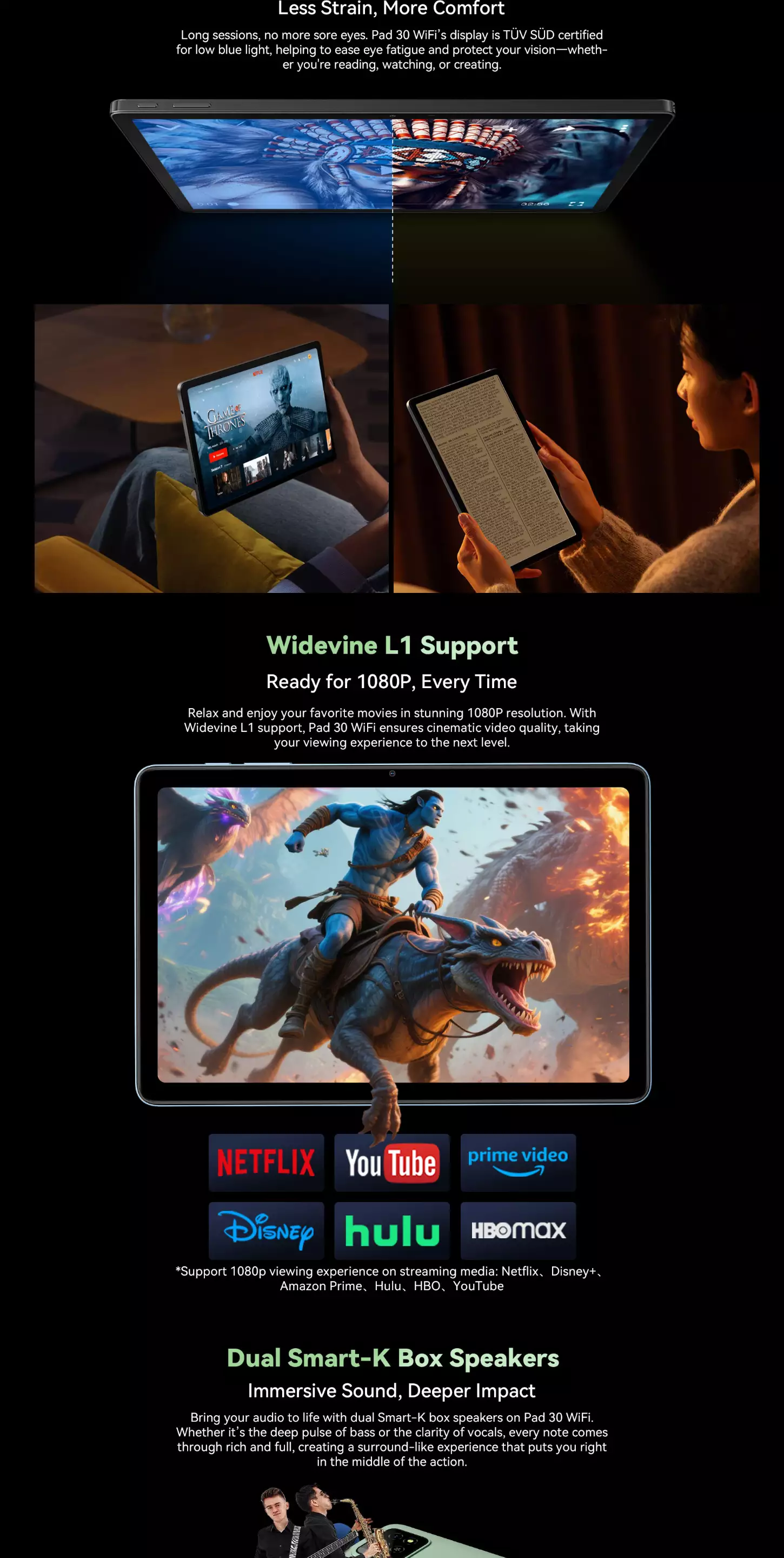 OSCAL Pad 30 WiFi display, Widevine L1 and dual-speaker features