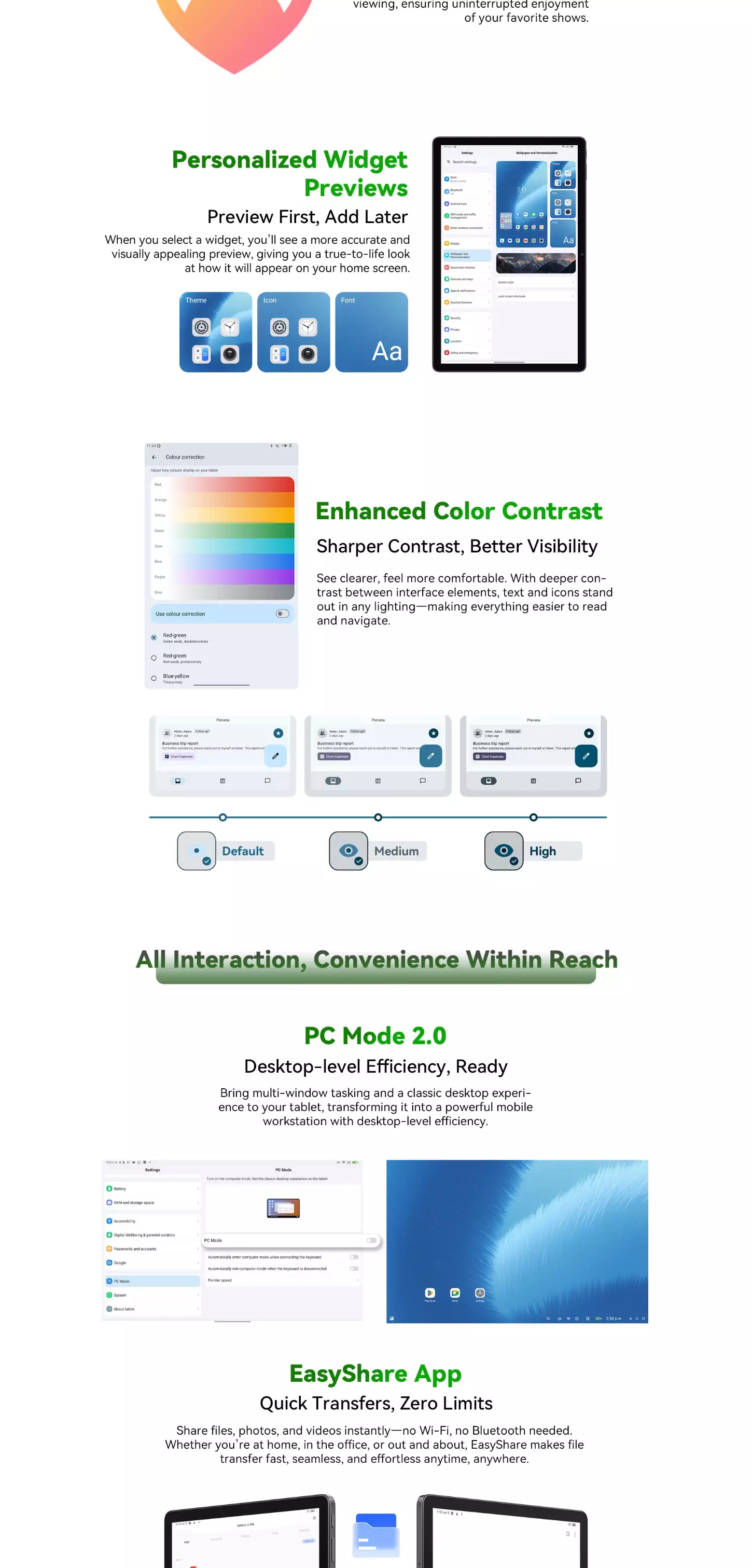 OSCAL Pad 30 WiFi PC Mode, display customisation and EasyShare features