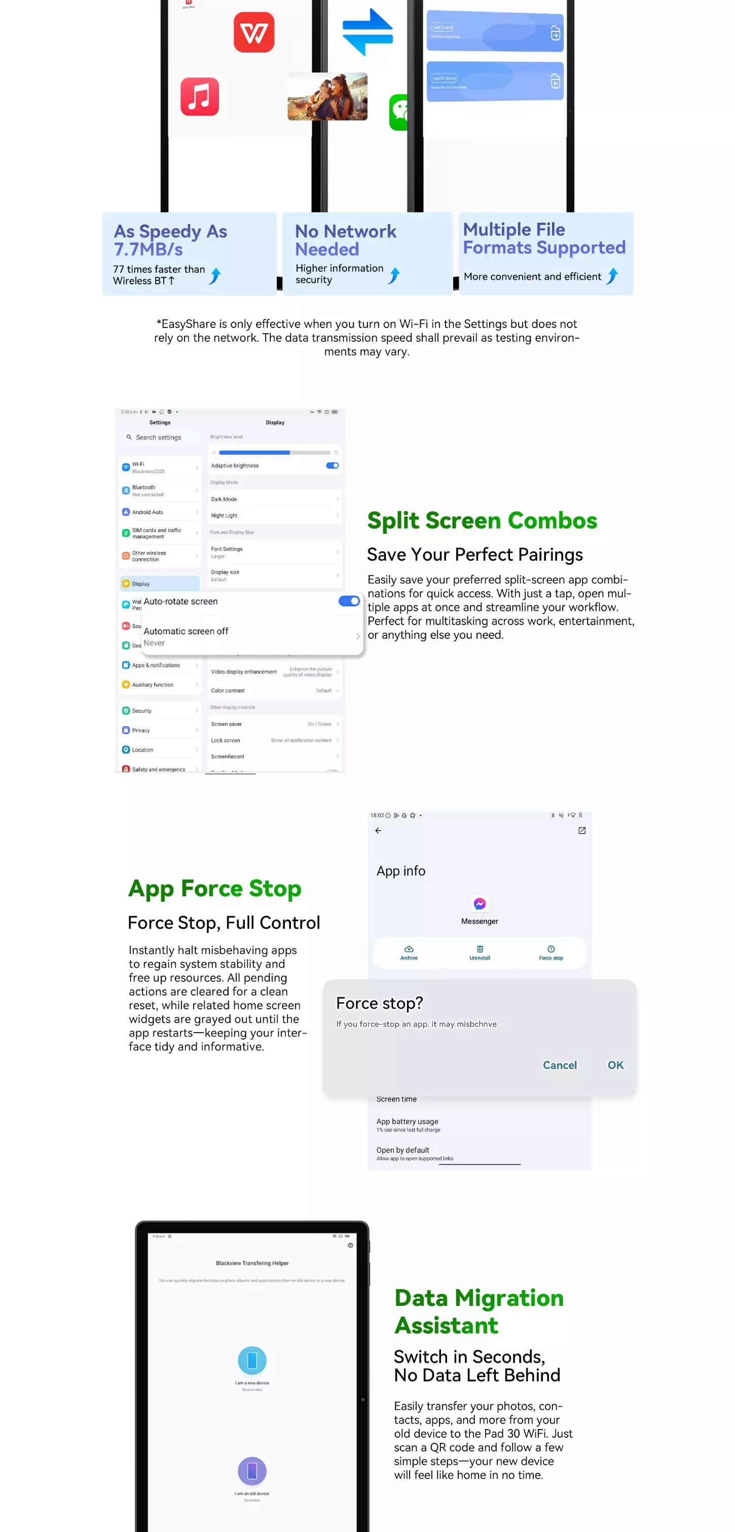OSCAL Pad 30 WiFi split-screen, application management and data migration features