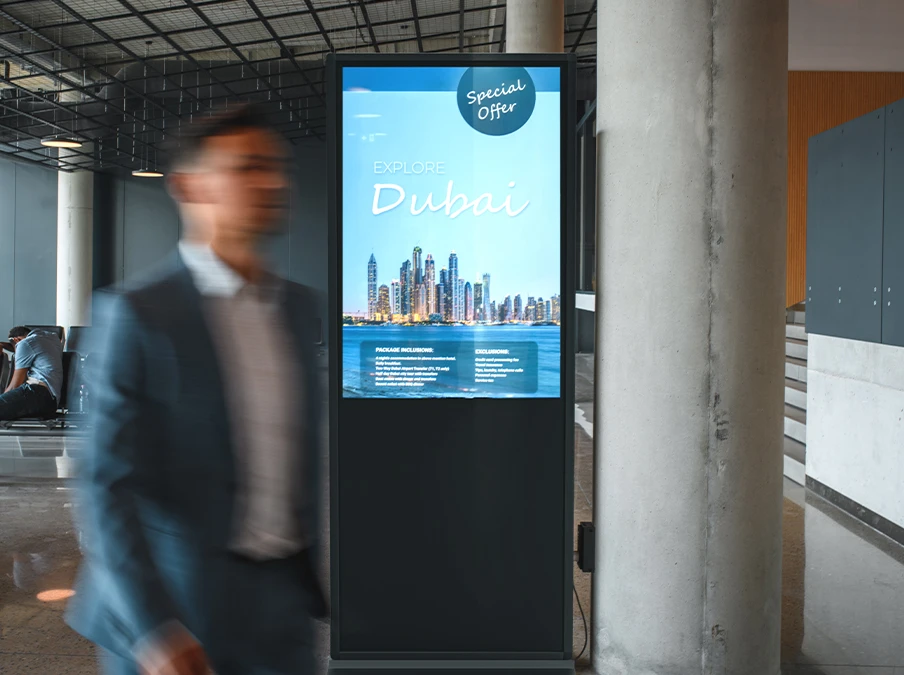 Durable vertical totem with metal housing and tempered glass for long-term investment return