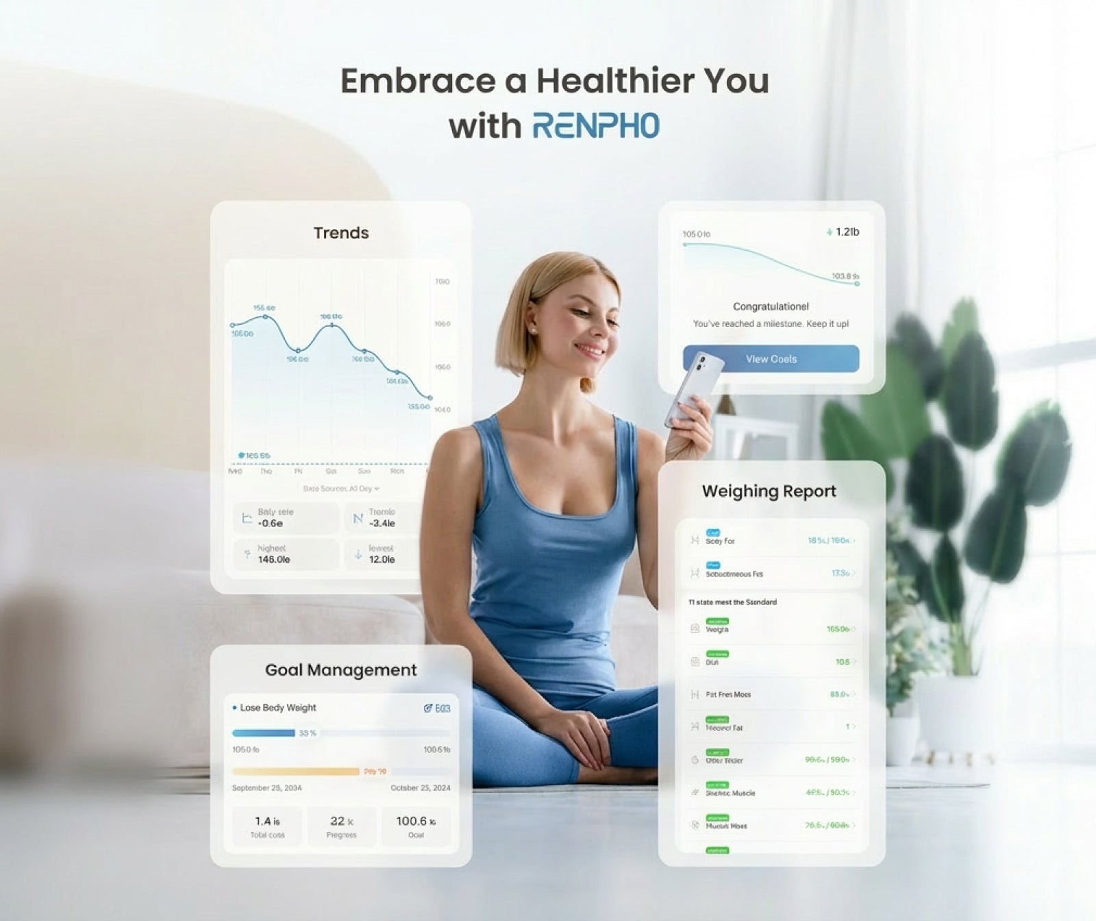Графики, цели и отчети в приложението RENPHO Health