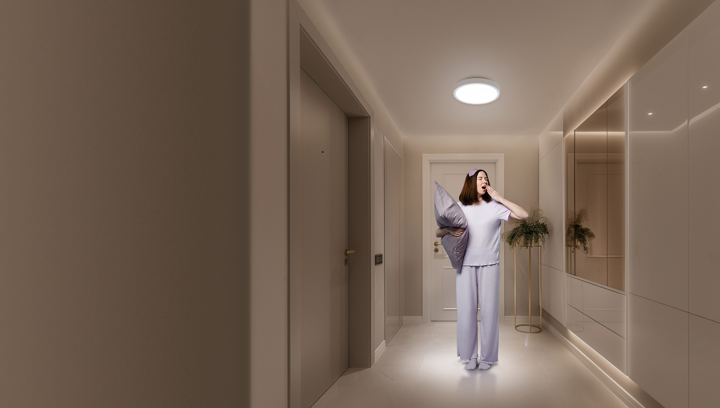 Xiaomi Smart Ceiling Light D20 светва автоматично в коридор при влизане на човек