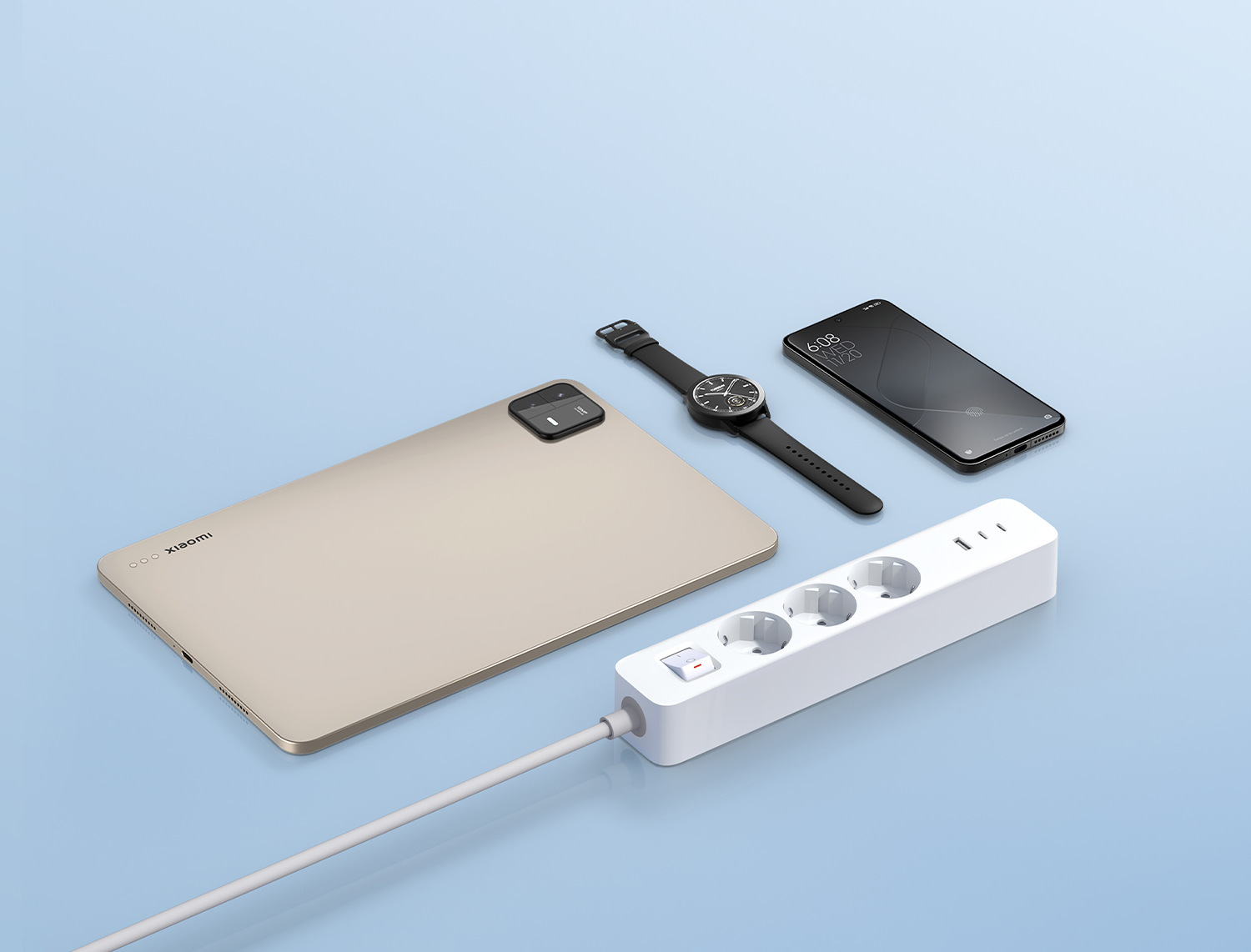 Разклонител Xiaomi 20W Power Strip (2C1A) зарежда таблет, смартфон и смарт часовник едновременно