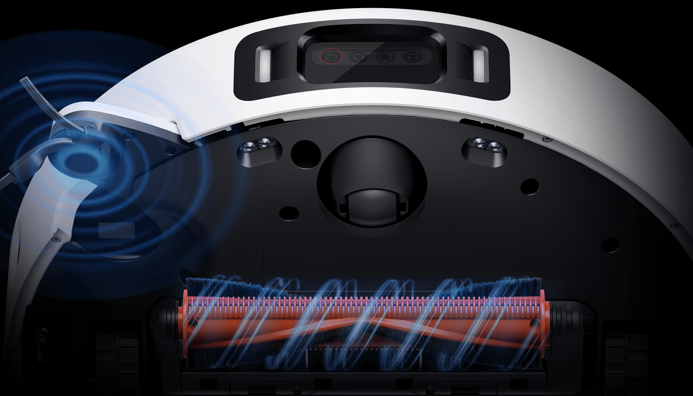 Основната четка против заплитане на Xiaomi Robot Vacuum 5 Pro, гледана отдолу