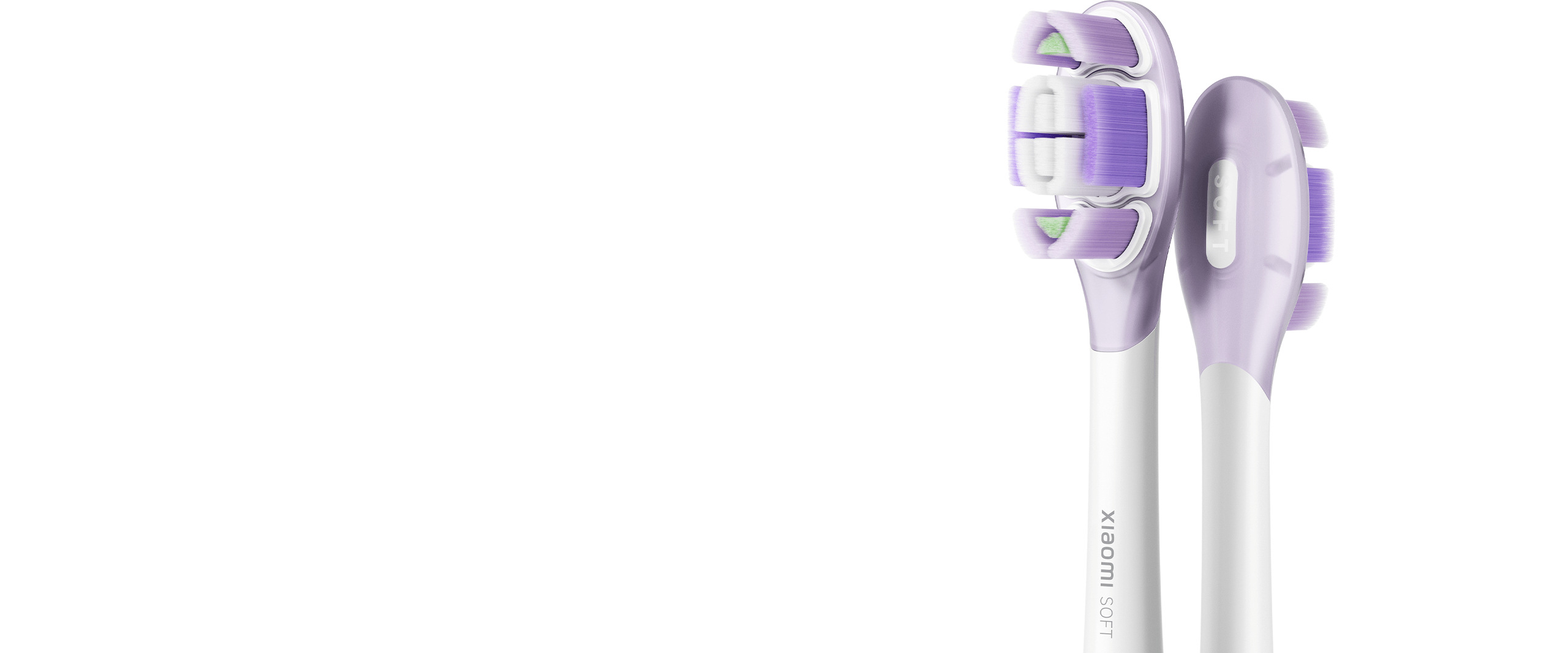 Две глави Xiaomi Oscillation Electric Toothbrush Replacement Heads (Soft) отпред и отзад, с мек гумен кант
