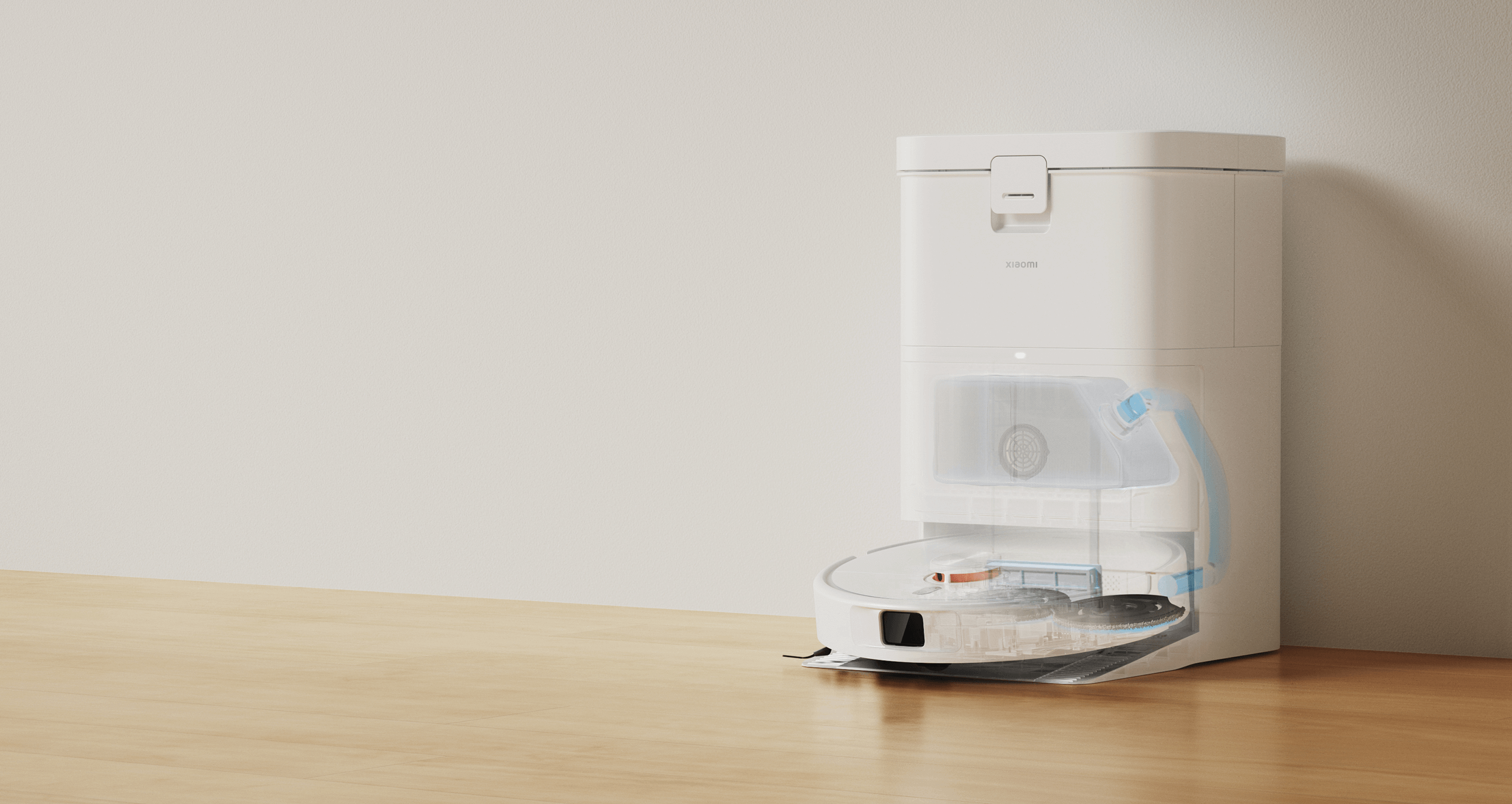 Голяма торба за прах и резервоари от 4 литра в станцията на Xiaomi Robot Vacuum H50