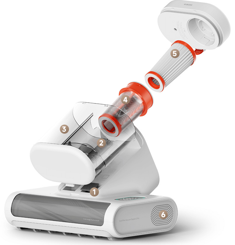 Разглобен изглед на Xiaomi Dust Mite Vacuum Cleaner 2 Pro с 6-степенната филтрираща система
