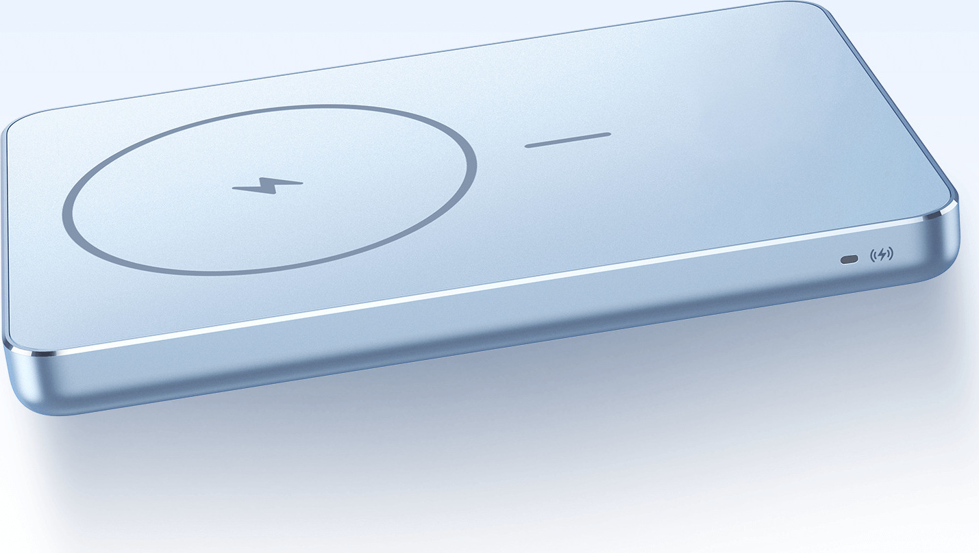 Тънкият профил на външната батерия Xiaomi Super Slim Magnetic Power Bank 5000 в син цвят