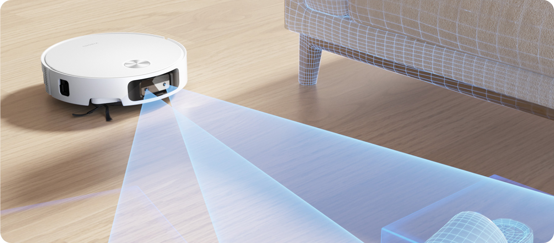 AI камерата на Xiaomi Robot Vacuum 6 разпознава препятствия под дивана