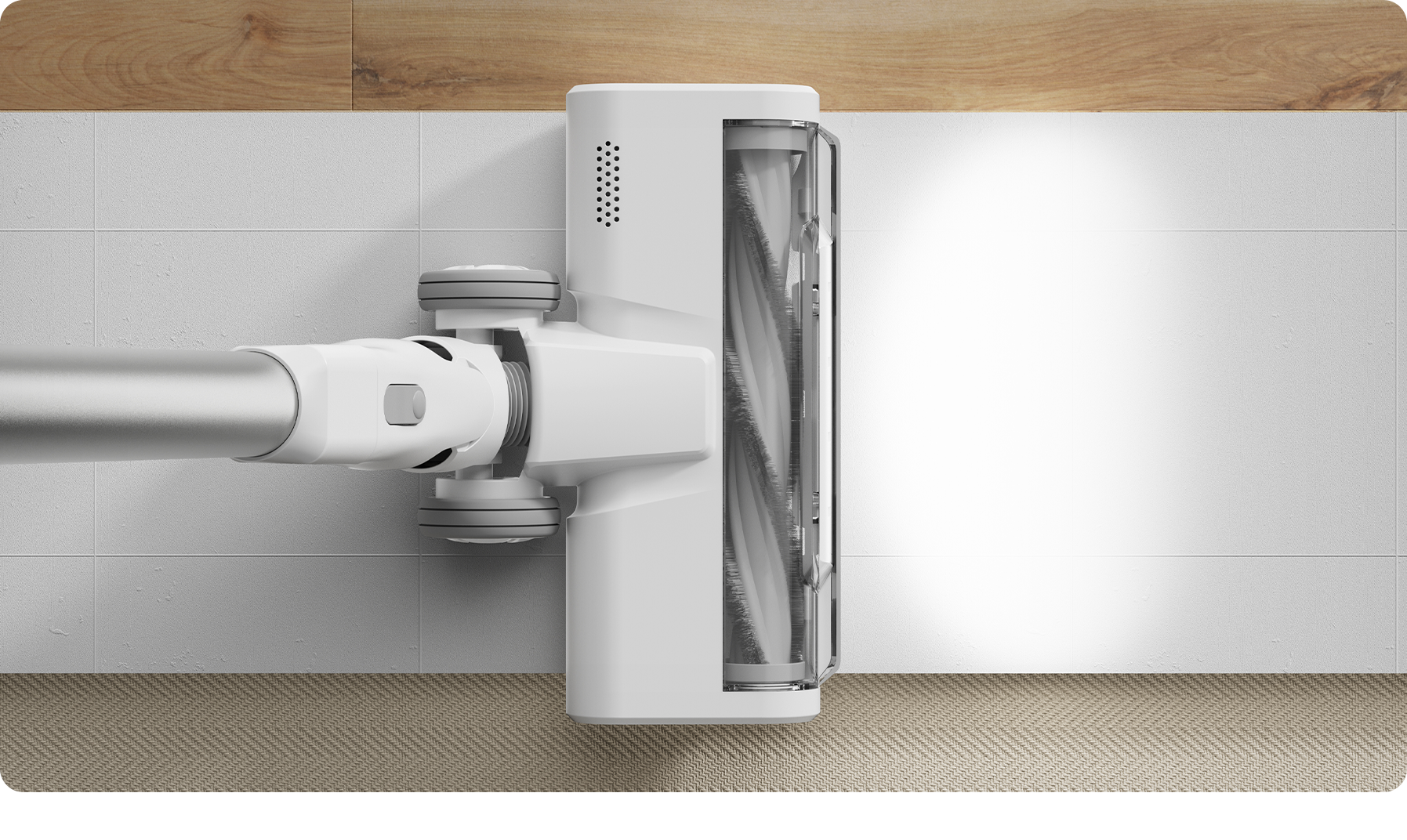 Електрическата четка на Mijia Vacuum Cleaner 4 C върху паркет, плочки и килим