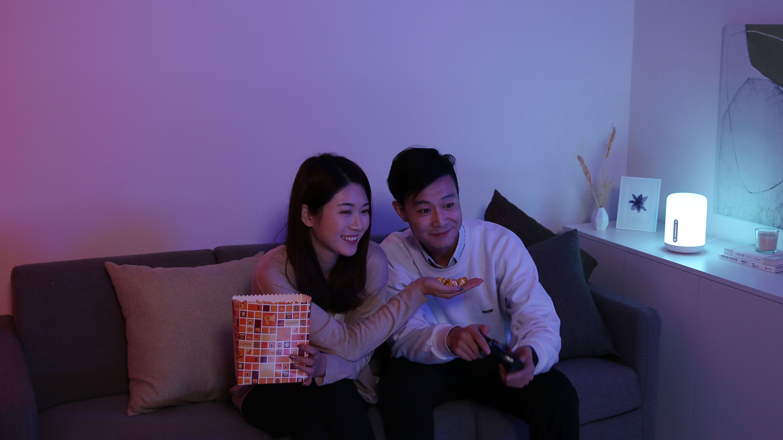 Двойка на диван в стая, обагрена в лилаво и синьо от Mi Bedside Lamp 2