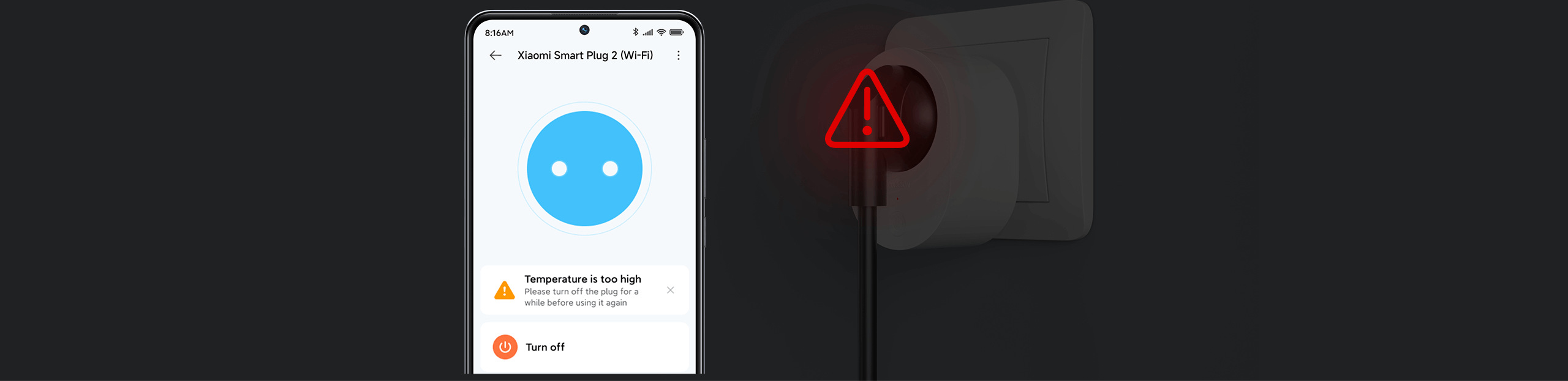 Известие за прегряване на Xiaomi Smart Plug 2 (Wi-Fi) в приложението Xiaomi Home