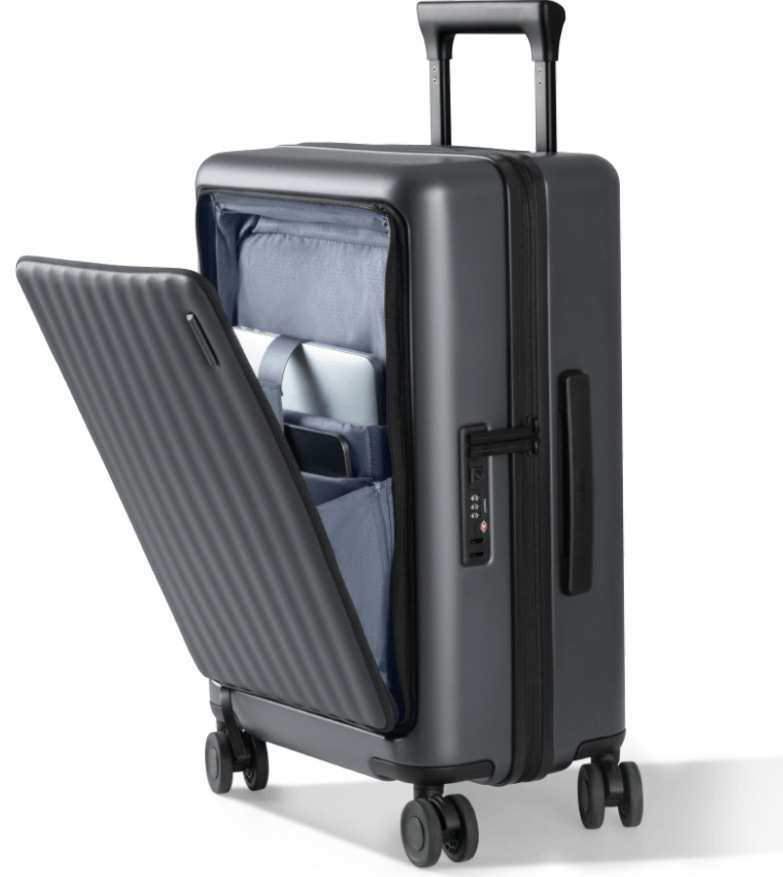 Xiaomi Front Pocket Carry-on Luggage 20" с отворено предно отделение в изправено положение