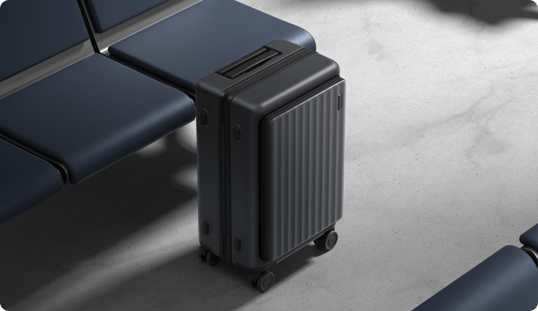 Куфар Xiaomi Front Pocket Carry-on Luggage 20" до седалките в чакалня на летище