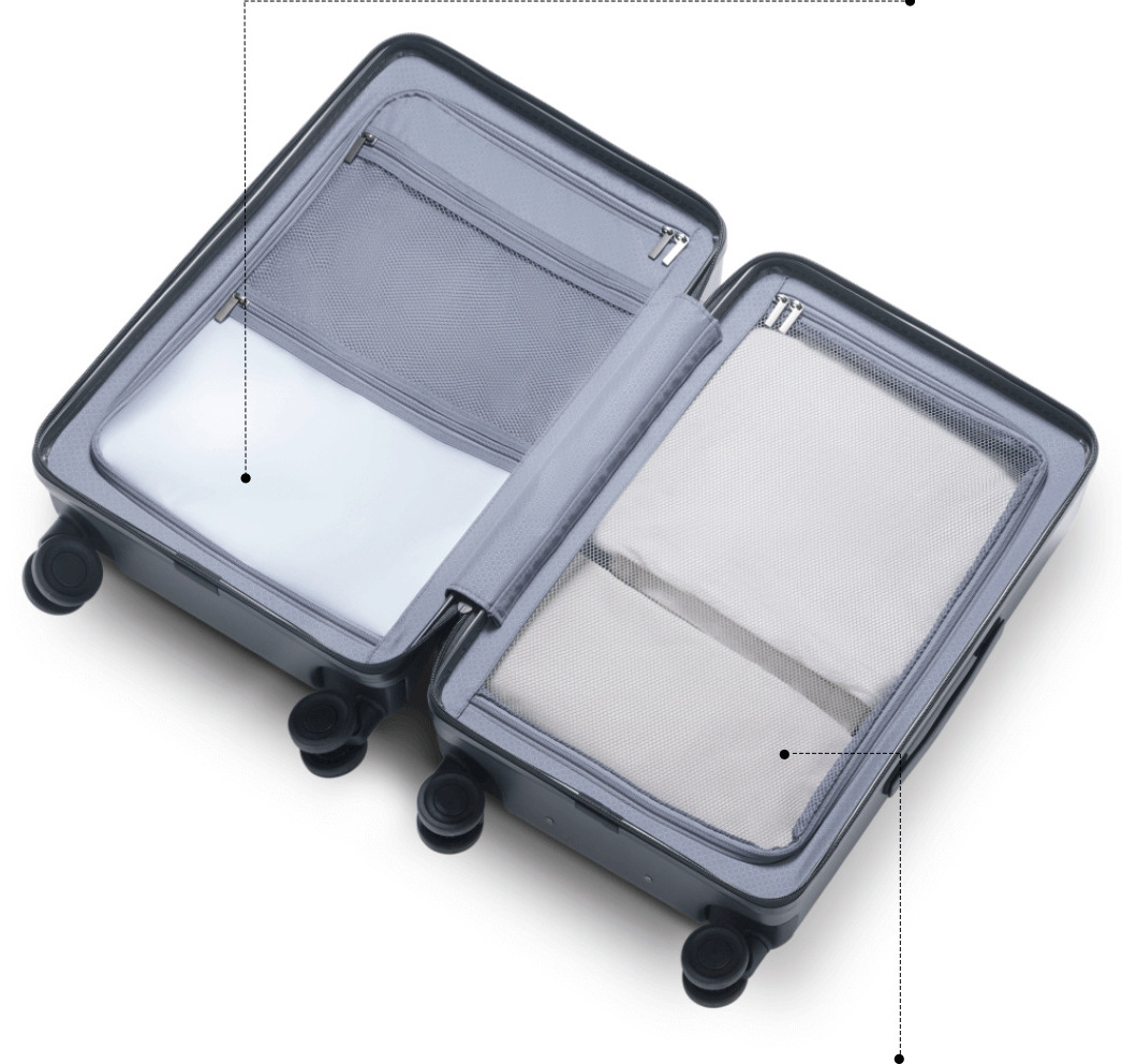 Отворен Xiaomi Front Pocket Carry-on Luggage 20" с разделени зони за мокри и сухи вещи