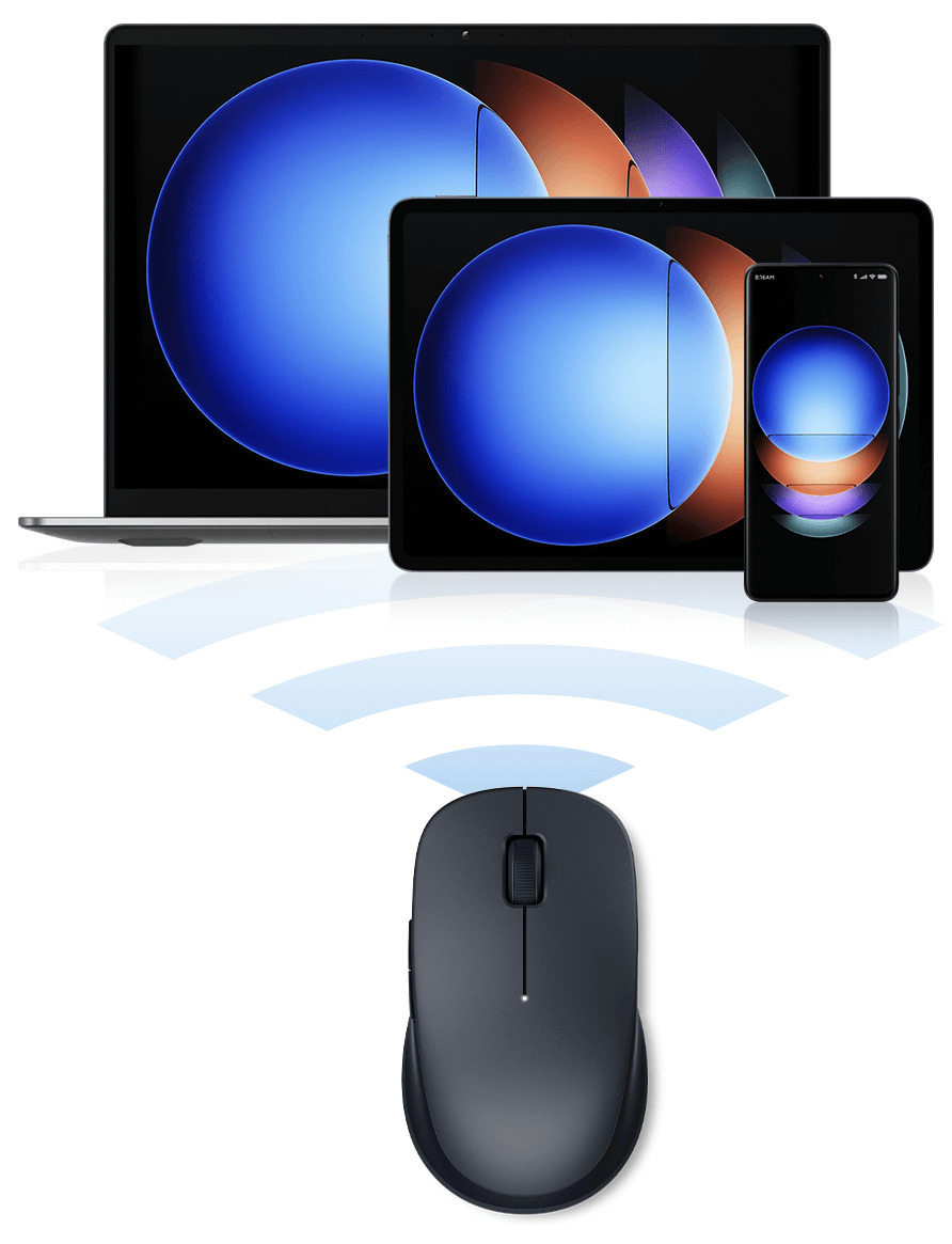 Xiaomi Dual-mode Wireless Mouse 2 свързана едновременно с лаптоп, таблет и смартфон