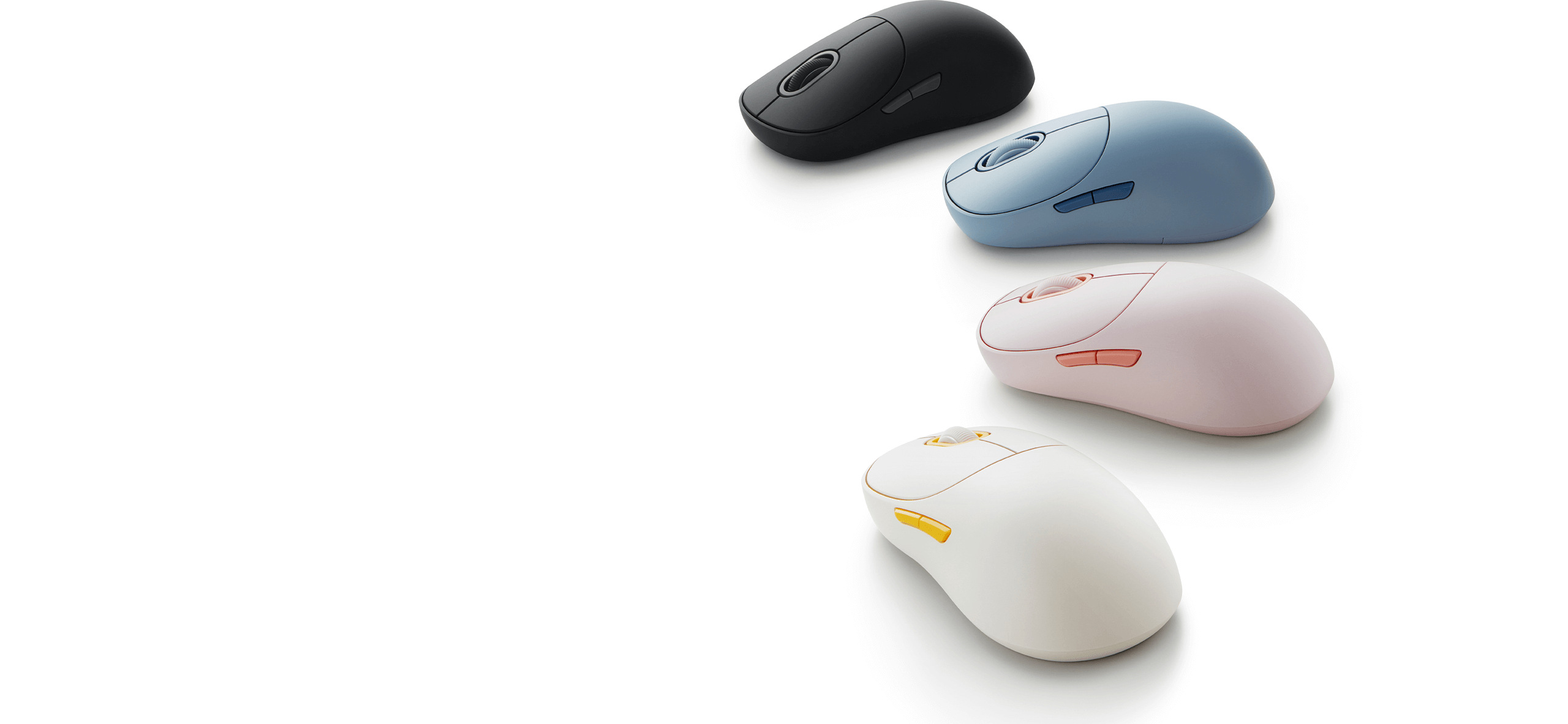 Четирите цветови варианта на Xiaomi Wireless Mouse 3, подредени в редица