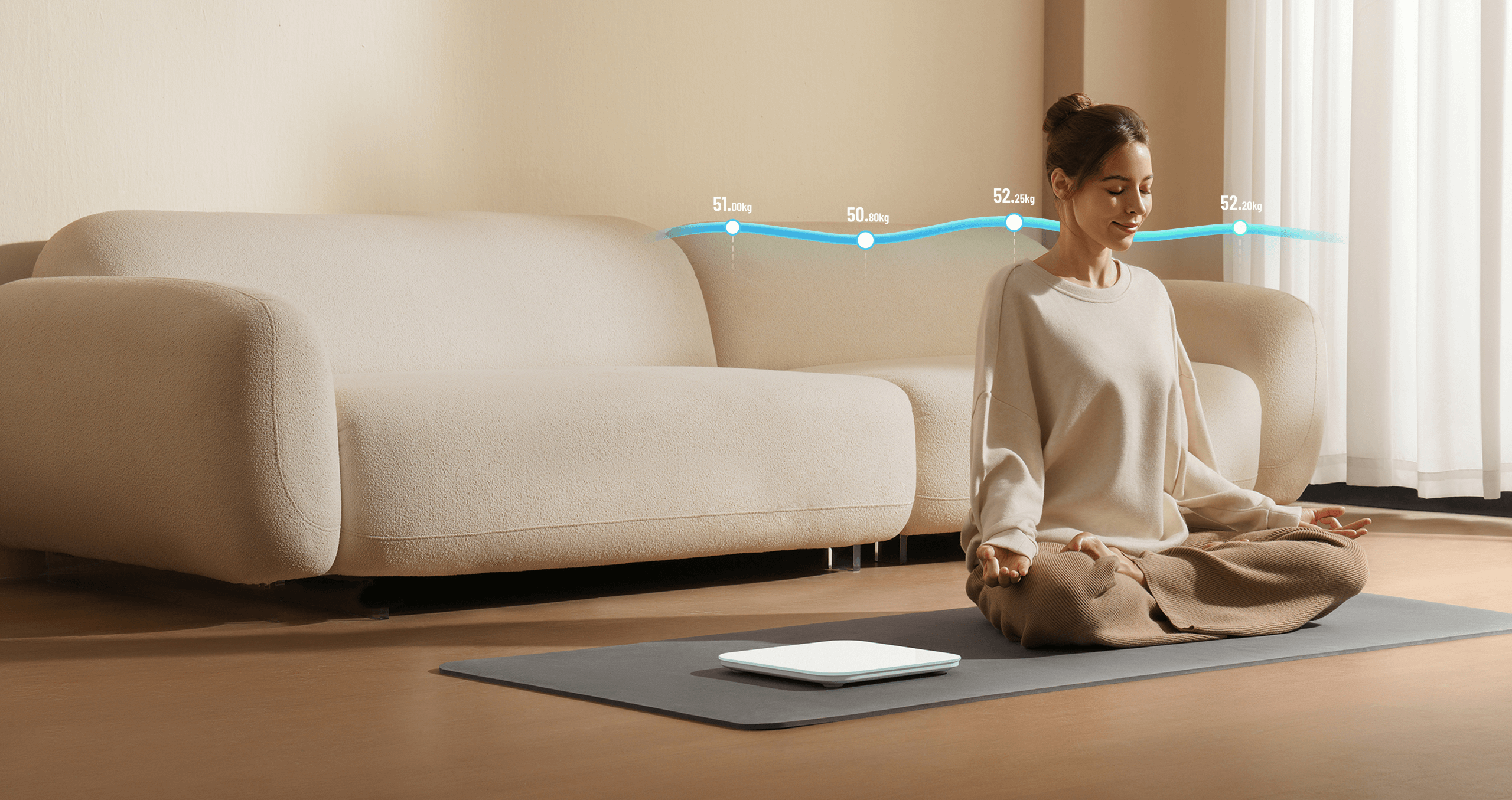 Графика на промяната в теглото от Xiaomi Smart Scale S200 в домашна обстановка
