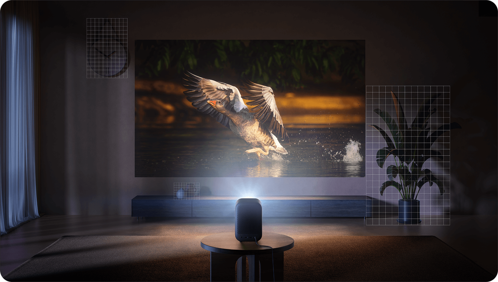 Xiaomi Smart Projector L1 избягва препятствия по стената при проектиране